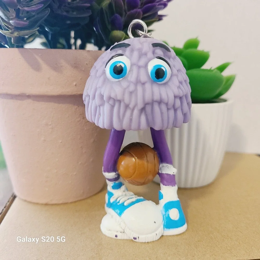 Purple Furry Monster Keychain Basketball Player Cute Charm Pre-Owned Collectible